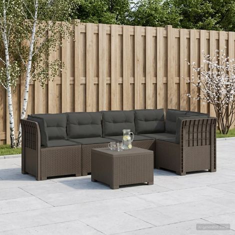Canapé de Jardin Modulable 5 Places avec Table Basse Aspect Rotin PP Gris Clair, 64.32kg - PANGIVO (1/5)