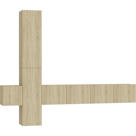 Conjunto de muebles mueble aparador TV televisión salón dormitorio salón 5 piezas roble Sonoma madera contrachapada marrón 020024970