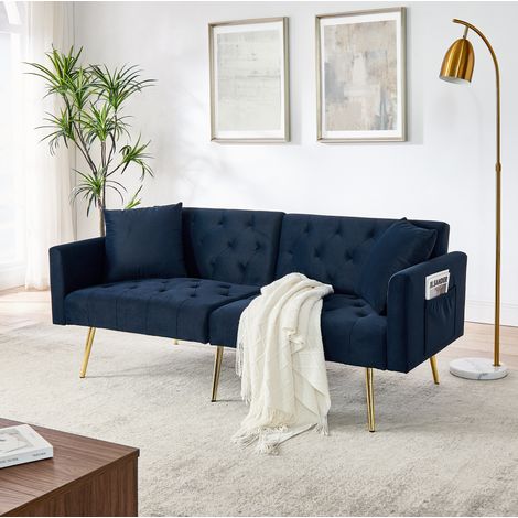 Divano 2 posti reclinabile in velluto con 2 cuscini OKMYHOME (1/5)