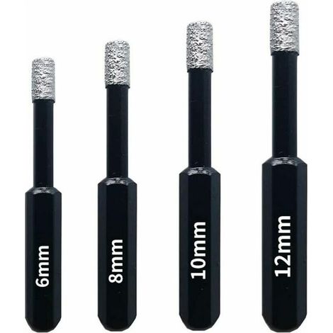 Coffret 4 Forets Diamant Pour Carrelage, Céramique, Grès Cérame, Tuiles, Verre, Pierre. Professionnelles Mèches Diamantées Scies-Cloches - 6Mm 8Mm 10Mm 12Mm (1/5)