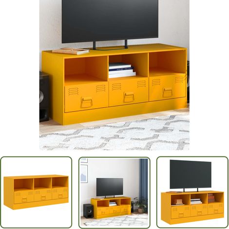 The Living Store TV-Schrank Senfgelb 99x39x44 cm Stahl - TV-Schrank - Fernsehtisch - Regal - Wohnzimmermöbel - Senfgelb (1/5)
