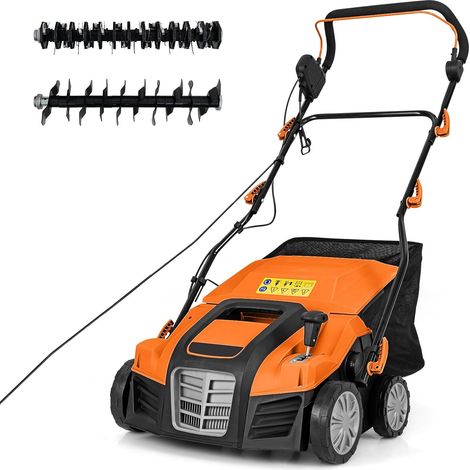 GOPLUS 2 en 1 Déchaumeuse Scarificateur Electrique 2000W, 5 Profondeurs Réglables & 3 Hauteurs de Poignée, 55L Sac de Collecte Amovible, Râteau Electrique Pliable pour Pelouse (Orange) (1/5)