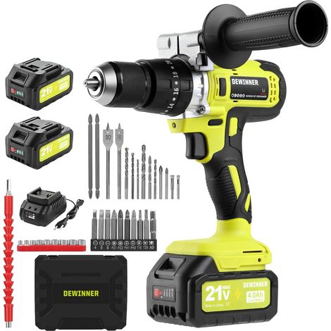 Dewinner – Perceuse-visseuse sans fil 21V 90Nm – 2 batteries 4.0Ah – Moteur en cuivre pur – 20+3 réglages – Mandrin 13mm – Éclairage LED