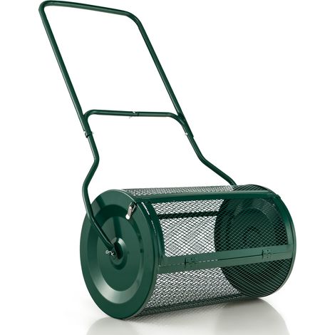 Épandeur à compost vert de 27 pouces en métal avec poignée en U et grille diamantée pour jardin pelouse et potager (1/5)