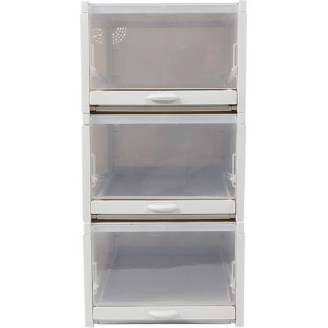 3PCS Schublade Typ Schuh Aufbewahrungsbox Klarer Kunststoff Stapelbarer Schuh Organizer, Stapelbare Schuhbox Push Schublade Speicher Organizer Schuhbox Klare Abdeckung Grau