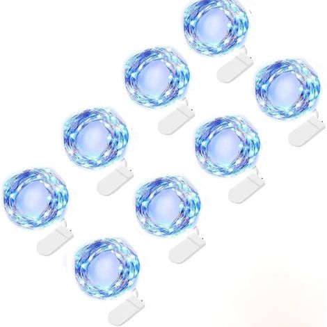 Lot de 8 Guirlande Lumineuse à Piles (Inclus) 3 Meters 30 LED Micro Guirlande en Fil Cuivre Bleu pour la Décoration de Noël Chambre Soirées Mariage
