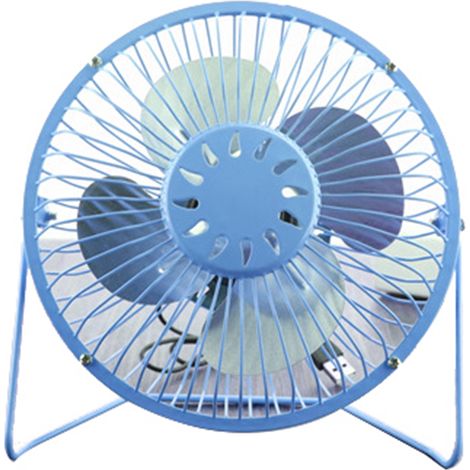 Mini ventilateur de bureau de 10 cm, chargement USB, petit circulateur d'air personnel en métal, bleu rafraîchissant (1/5)