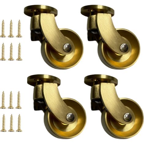 Roulettes pivotantes en laiton massif, 25 mm, dorées vintage, à plaque avec vis, rotation à 360°, charge max. 150 kg, pour meubles, canapé et chaise, lot de 4 (1/5)