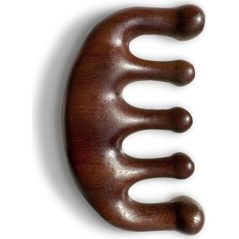 Peigne de massage du cuir chevelu en bois fait main - Peigne à dents larges 100 % bois de santal vert naturel, outil de soin capillaire de luxe pour un massage doux et des cheveux sains. (1/5)