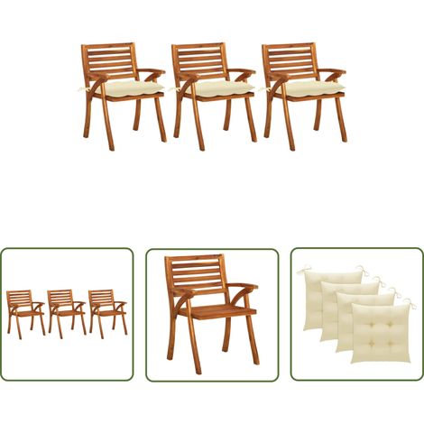 Coussin de chaise - vidaXL Chaises à manger de jardin avec coussins lot de 3 Acacia massif - Chaise de jardin en bois (1/5)