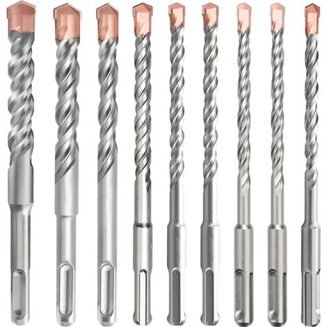 Set mit 9 SDS Plus Bohrern (5 mm-16 mm), SDS Bohrer für Mauerwerk, Beton, Ziegel, Zement, Stein und Mauerwerk.