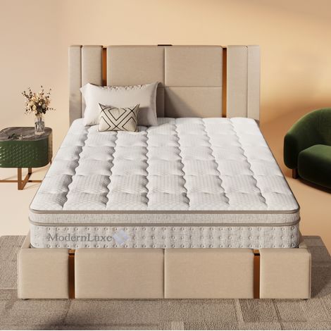 Matelas hybride 7 zones à ressorts ensachés 140x200 cm H3, 25 cm, blanc, REDOM (1/5)