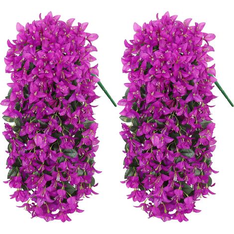 2 Pièces Fleurs Artificielles Suspendues Extérieures Plantes Artificielles Exterieur Bougainvillier Fleurs Artificiel Résistantes aux UV pour Extérieure Jardin Patio Balcon Décor (Violet) (1/5)