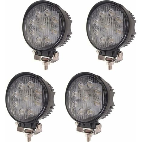 Lot de 4 27W Phare de Travail LED Lumière de Travail Ronde Offroad Projecteur Floodlight Projecteur Floodlight Worklight pour ATV SUV VTT Tracteur Jardin 1755LM Noir en Fonte d'aluminium IP67-Fei Yu (1/4)