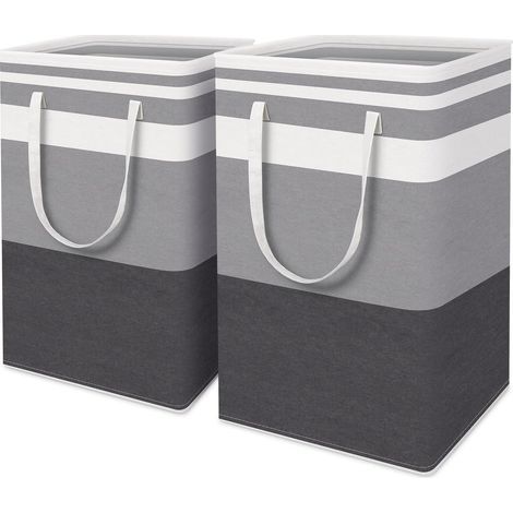 Juego de 2 cestas de ropa grandes plegables con asas fáciles de transportar, impermeables y con asas extensibles para guardar y transportar la ropa sucia. (1/5)