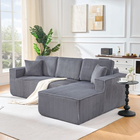 Divano angolare modulare in velluto a coste (panno) da 2 posti con chaise longue, grigio (1/5)