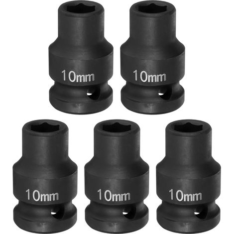 5Pcs Douille à Choc 6 Points 10mm Douille Métrique 1/2" Entraînement Carré 1.5" (38mm) Long Douilles Hexagonales pour Écrous d'Axe de Broche en Acier Cr-Mo Phosphaté, Noir (1/5)