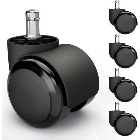 royaluxe- 5x roulettes pour sols durs avec revêtement en PVC silencieux et sans rayures - roulettes universelles pour chaises de bureau, idéal pour tous les sols (11 mm, Noir) (1/5)