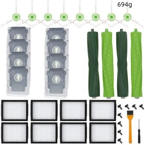 Kit accessoires Roomba i7, i7+, i3, i4, i6, i8+, J7+, E5, E6, E7 : brosses principales, brosses latérales et filtres HEPA. (1/4)
