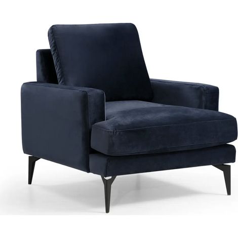 Fauteuil design tissu velouté bleu marine Kombaz 80cm (1/5)