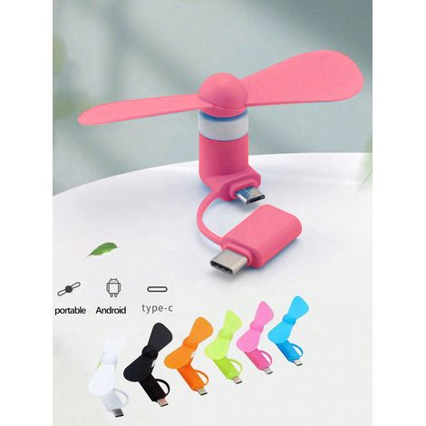 1 ventilateur mini portable pour téléphone à interface Android Type C, compatible avec les appareils Type C, ventilateur portable pour vacances d'été, orange (1/5)