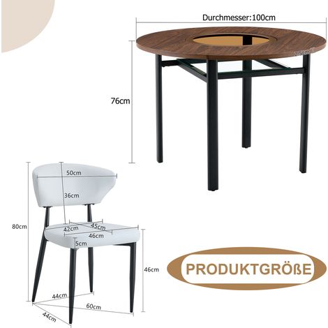 Conjunto de mesa redonda 100 cm con 4 sillas de PU blancas, MDF con vidrio, estilo moderno (1/5)