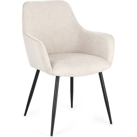Sedia Cora con struttura in acciaio, per arredo interno con braccioli, 58 x 63 x h 85,5 cm -Nero/Beige / Confezione da 2 pezzi (1/5)