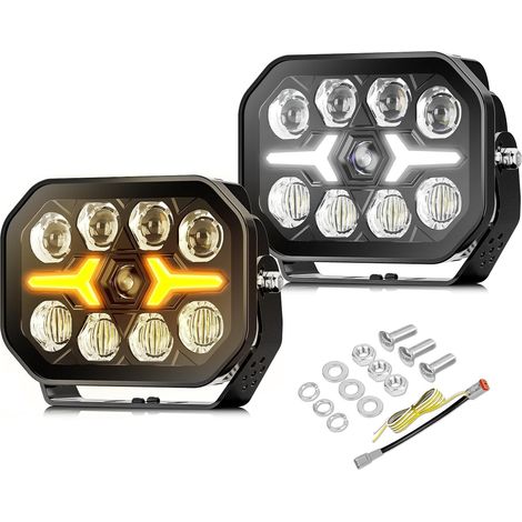 Lot de 2 Phares de Travail LED 5x7 Pouces 210W 45000LM Feux LED Offroad avec DRL Blanc Ambre Combo Spot Flood Longue Portée pour Camion SUV 4x4 Pickup (1/5)