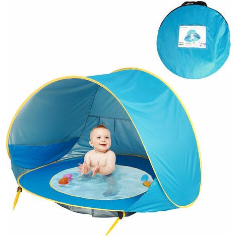 Multifunktionales Pop-Up-Babybecken – mit UV-50-Zelt und Moskitonetz – schützt vor Wind, Sonne und Sand – Pool- und Strandzelt (1/2)