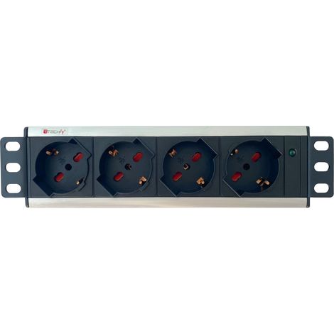 Techly Professional 023158 Multipresa Universale 4 Posti da Rack 10" Spina Italiana 1,5U Nero/Argento (1/3)