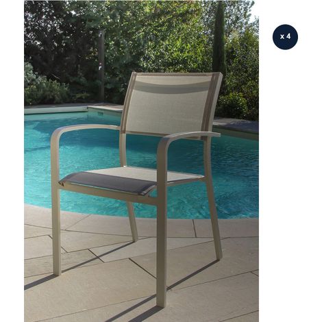 Lot de 4 Fauteuils de jardin empilables en aluminium et textilène Milos Ivoire - Jardiline (1/4)