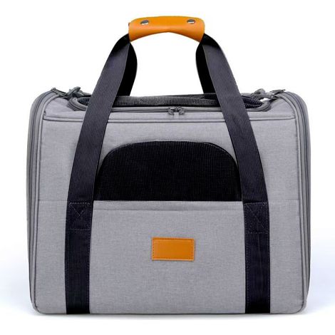 Sac de transport pliable et respirant pour chat et chien, avec coussin moelleux amovible et gamelle, convient aux animaux jusqu'à 13 kg (45 × 35 × 33 cm), gris (1/5)