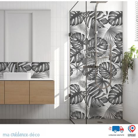 Panneau de douche : Feuillage tropicale - Couleur Gris anthracite - Alu composite - 120 - 245 (1/3)