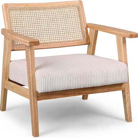 Artena - Sessel aus massivem Holz von Parawood mit Sitz aus Polyrattan und Sitz aus geripptem Samt