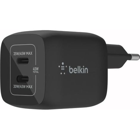 Caricatore da parete doppio Belkin BoostCharge Pro USB-C GaN 45W Nero (1/2)