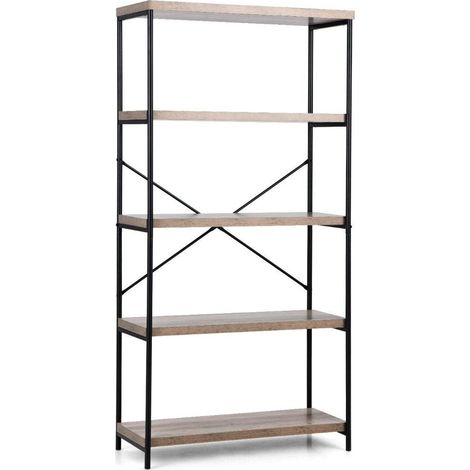 Libreria con 5 livelli e struttura in metallo e scaffale da ufficio dal design industriale grigio