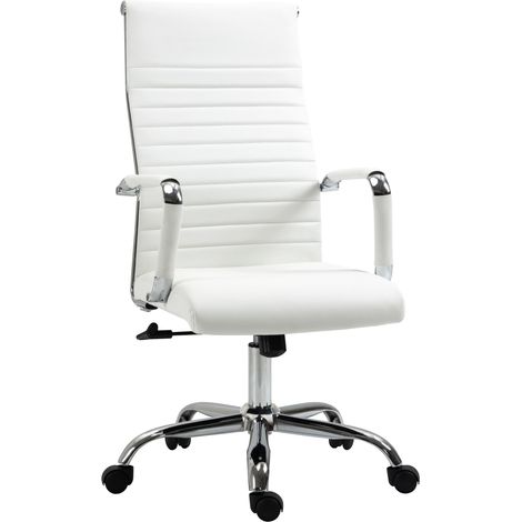Silla de Oficina Ergonómica, Altura Regulable, Función Basculante y Ruedas 360, Piel Sintética Blanca, 54 x 62 x 114 cm (1/5)