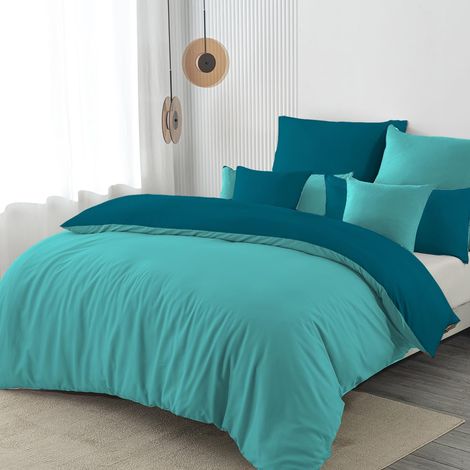 Parure de lit 135x200 3 pièces Turquoise/Petrol Ensembles de linge de lit en microfibre parure de lit reversible 135 x 200, doux (1/5)