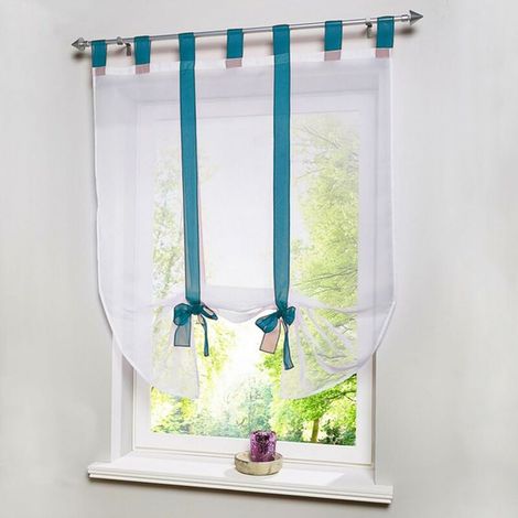 1 pièce Romain Rideau Adorable Nœud Assis Chambre Style en Voile brodé fenêtre - Bleu - 60cmx140cm-