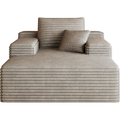 Divano chaise longue in velluto a coste 159x115 cm a seduta profonda color cammello (1/5)