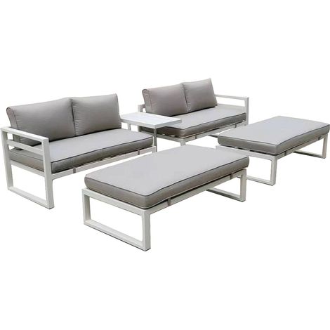 Perel Conjunto de jardín Aluminio Gris, Mueble Exterior 8 Personas con Cojines y Mesa Auxiliar, Almacenamiento Compacto 125 x 68 cm, Resistente a la Intemperie para balcón terraza jardín