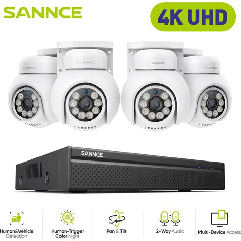 SANNCE 4K Sistema di telecamere di sicurezza PT PoE,4 telecamere IP PT,audio bidirezionale, videosorveglianza 24/7,0TB HDD (1/5)