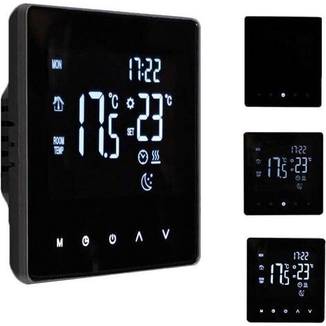 Thermostat Intelligent Régulateur de Température pour Chauffage Électrique Écran LCD Écran Tactile Semaine Programmable Thermostats de Chauffage au Sol pour Bureau à Domicile École Hôtel - Noir,de DEB