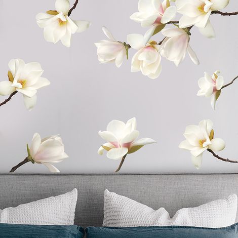 Lntyq Stickers Muraux Magnolia Autocollant Mural Fleurs Blanches Deco Stickers Salle de Bain Chambre Enfants Bébé Décoration (1/5)