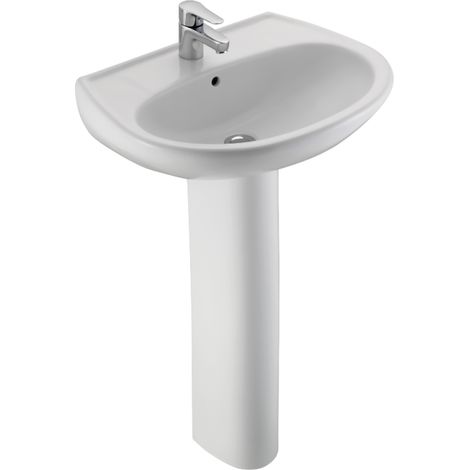 Jacob Delafon – Lavabo sur colonne 60 cm en céramique blanc brillant – Installation autoportante – Dosseret arrière pour limiter éclaboussures – Garantie 10 ans