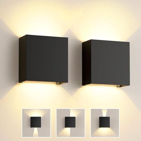 Applique Murale Intérieure LED 6W, 2 Pack Lampe Exterieur Murale Noire Angle de Faisceau Réglable 3000K Blanc Chaud IP65 Étanche Applique Murale Exterieur Moderne pour Chambre Couloir Salon [Classe én (1/5)