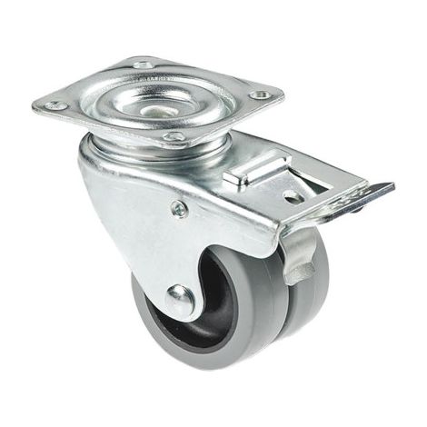 Rueda doble de polipropileno con placa de 60 mm diámetro de 50 mm con freno para pesos de hasta 70 kg 09403425