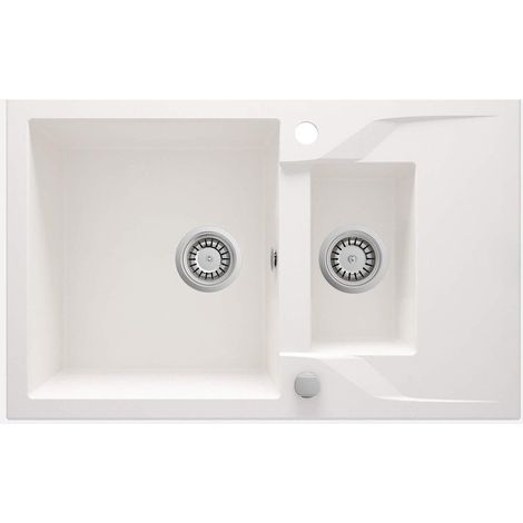 Lavello cucina in granito con 2 vasche e gocciolatoio 78x49 cm alabastro - Nexyo