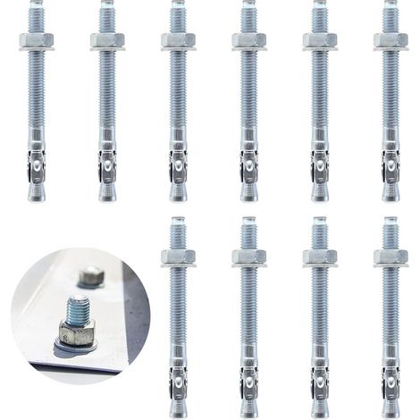 10 Pièces Goujon Ancrage, Acier Galvanisé M10 x 110 mm, Boulon Expansion, Pour Balustrades Et Supports (1/5)