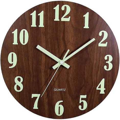 Horloge murale lumineuse, horloge de cuisine silencieuse en bois de 30 cm (12 pouces) pour salon/intérieur/extérieur (1/5)